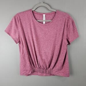 Lululemon Short Notice Heathered Red Moss Rose Crop Tee Shirt Size 6
